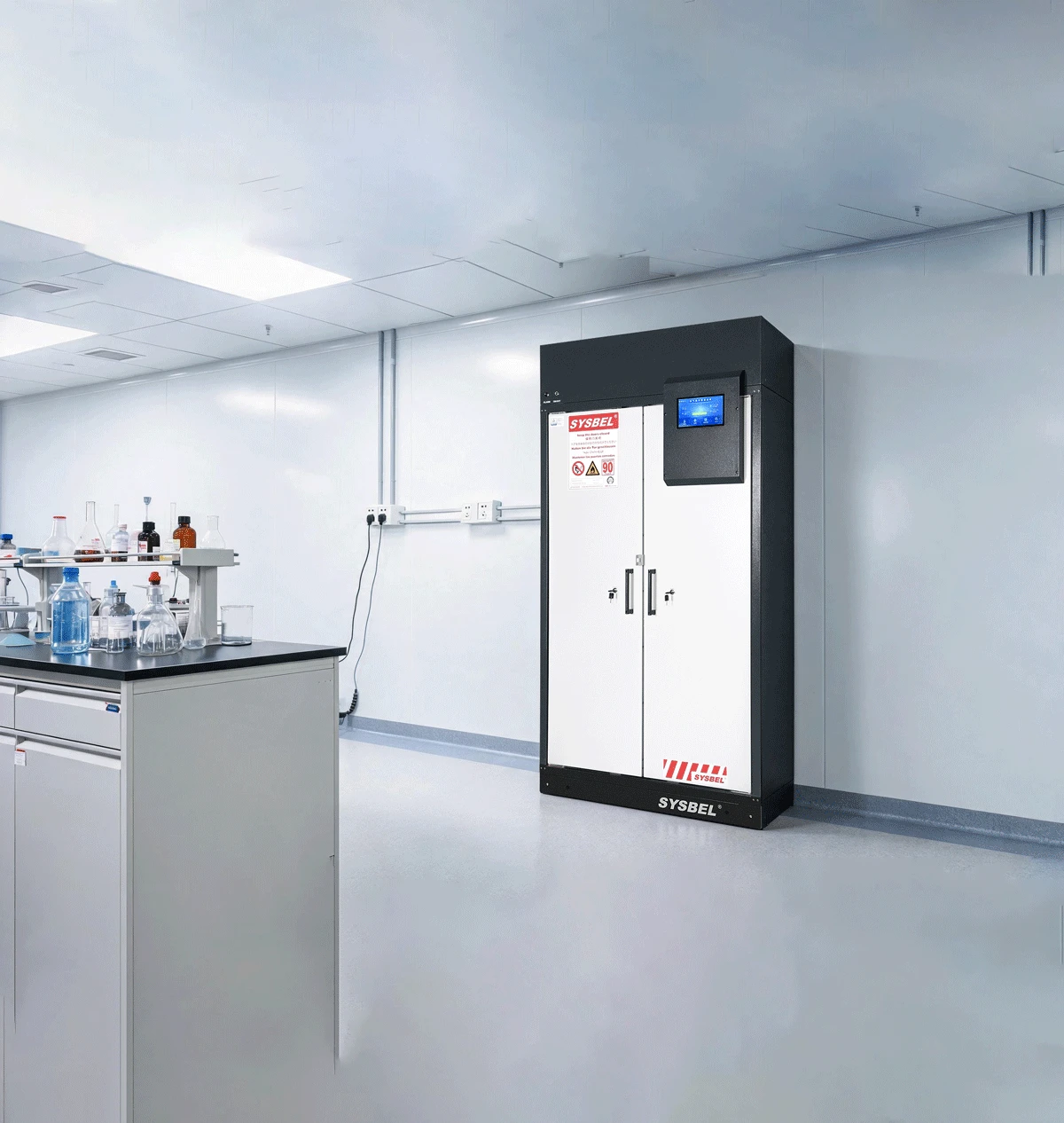30 Gallon Filtering Safety Storage Cabinet | 90-Min Fire-Rated Chemical Cabinet - SYSBEL SE490300FXE 30 Gallon Filtering Safety Storage Cabinet | 90-Min Fire-Rated Chemical Cabinet - SYSBEL SE490300FXE
