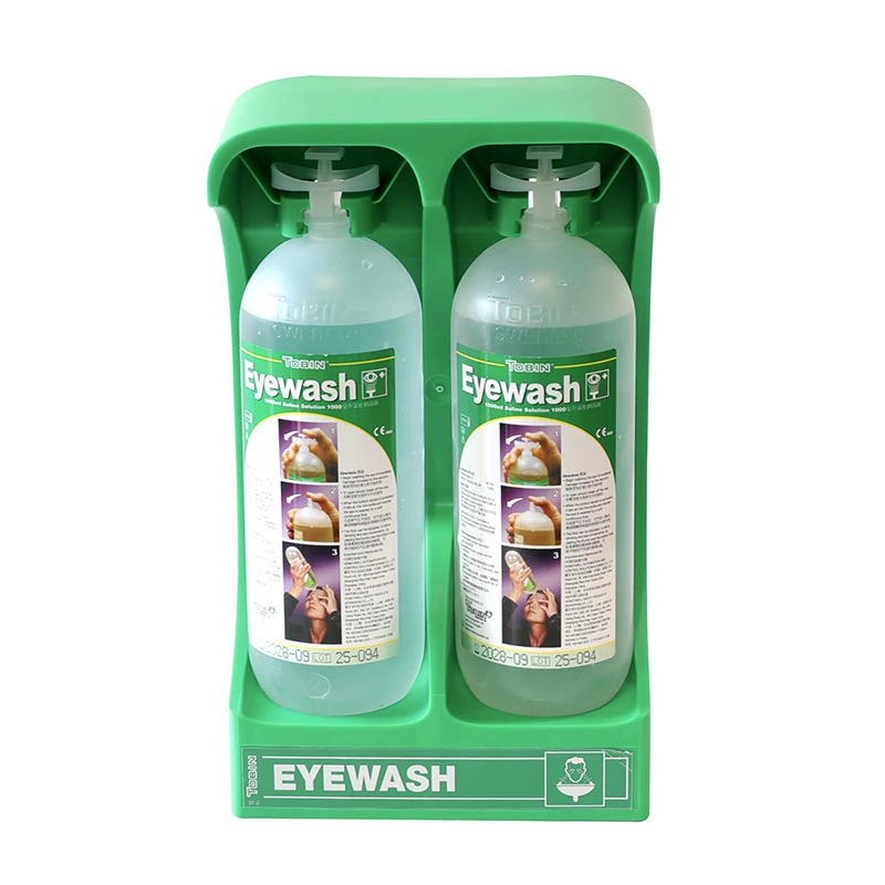 TOBIN Emergency Eyewash Solution – 1000ml × 2 flaskor med väggfäste (SAC2127)